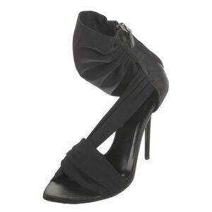Versace Authentic Genuine Leather Solid Black High Heel Sandals 5